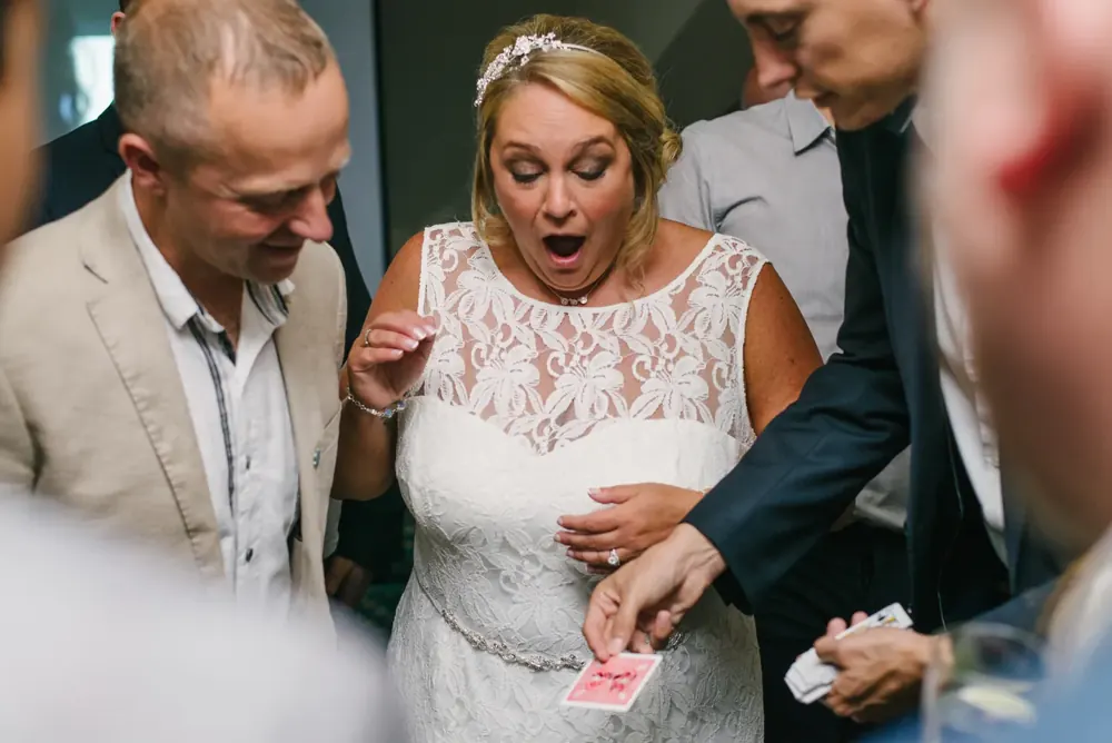 A bride shocked by a card trick