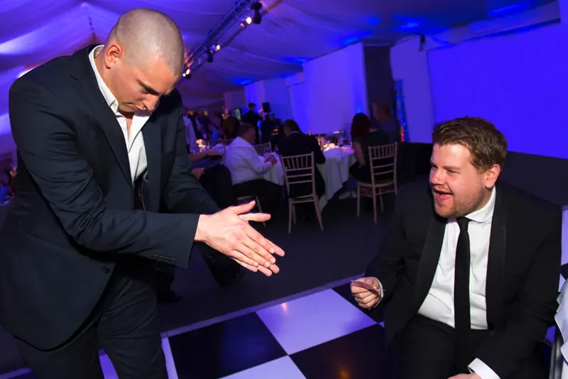 James Corden reacting to magician Matt Parro