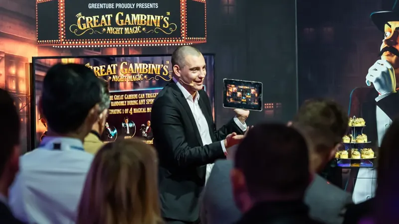Matt Parro performing bespoke magic on the Greentube stand at ICE London