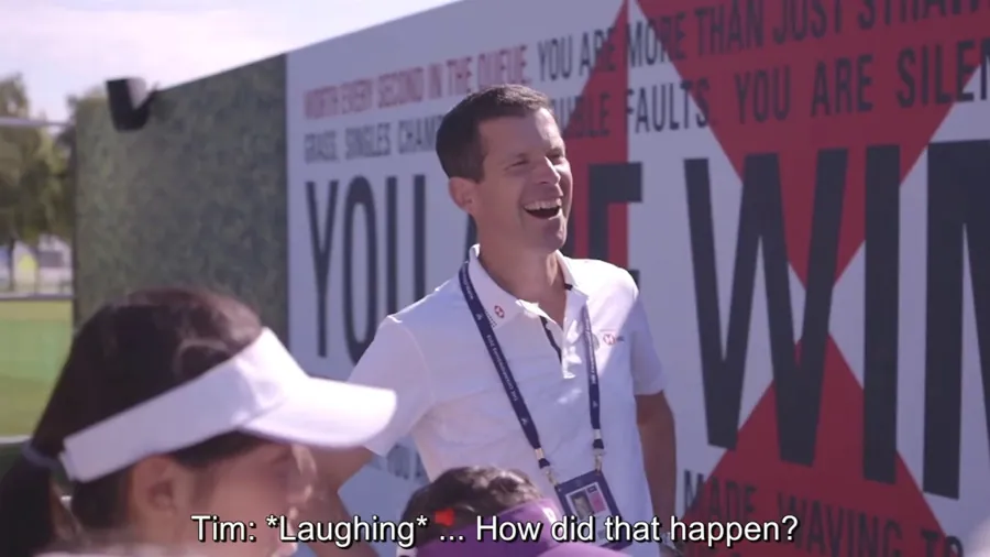 Matt Parro producing a tennis ball from an iPad for Tim Henman