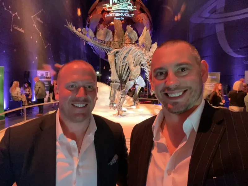 Matt Parro with a fellow magician at an evening event at the Natural History Museum