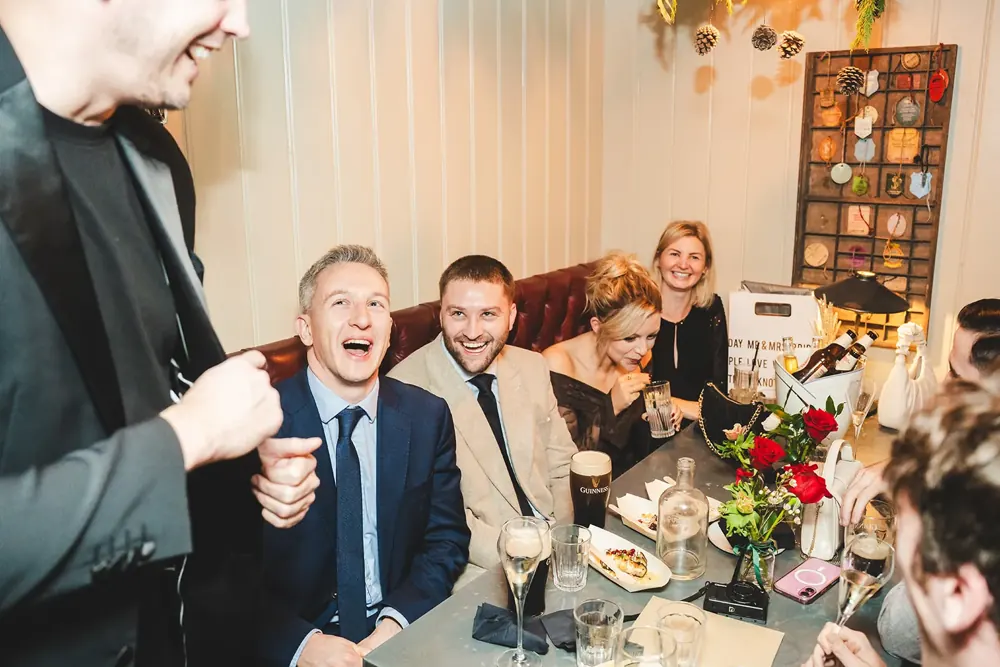 Wedding guests shocked by a table trick